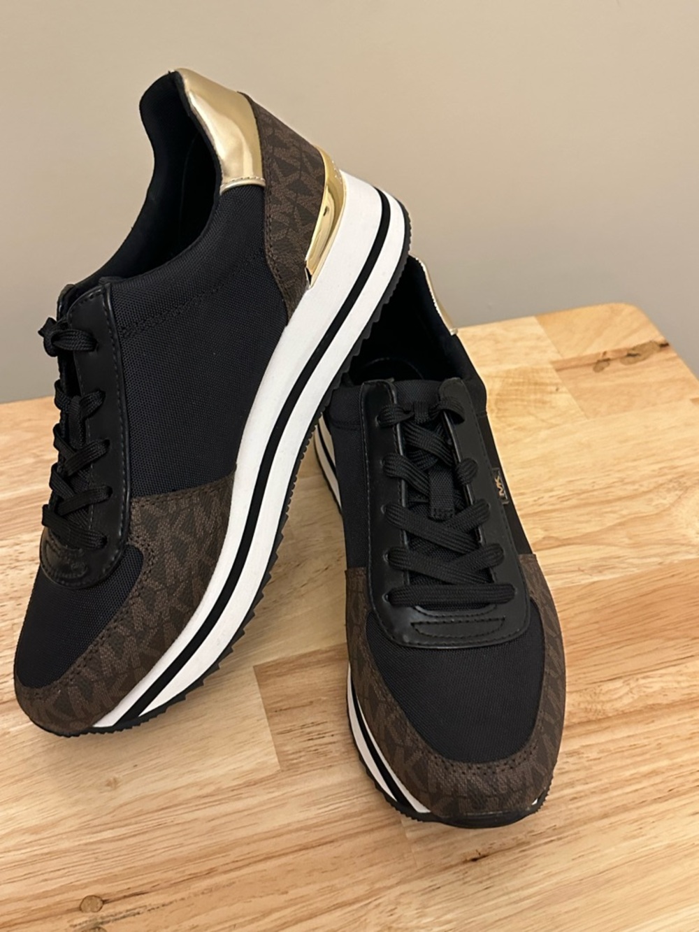 Michael Kors Black, Brown & Gold Platform Sneakers - Picture 6 of 12